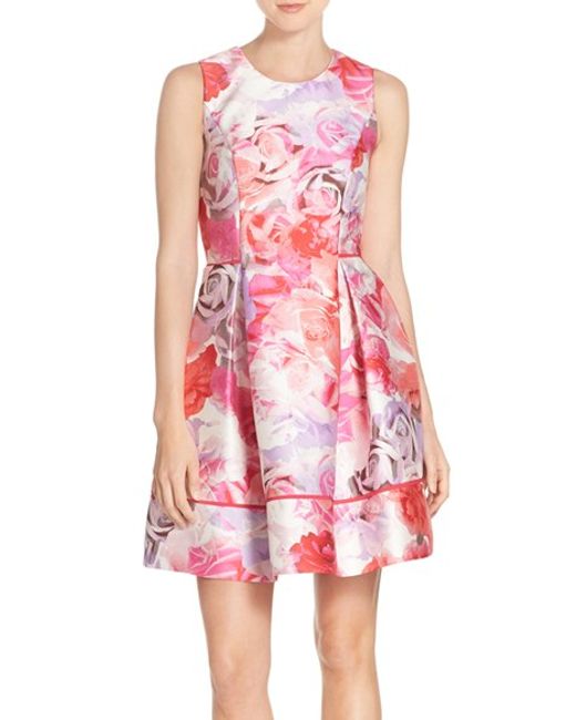 vince camuto sleeveless floral fit and flare dres